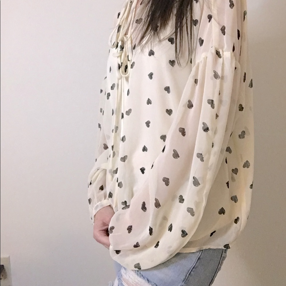 ASOS Heart Print Sheer Tie Front Blouse